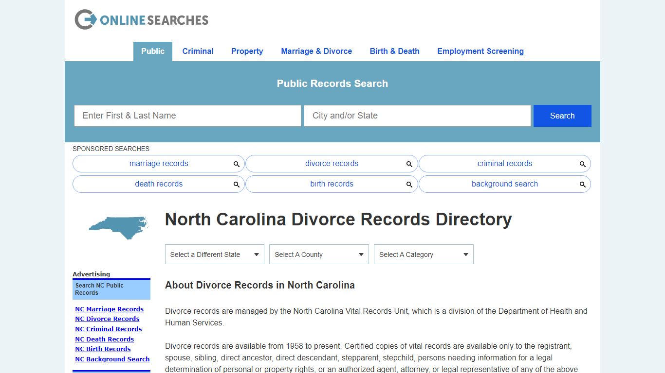 North Carolina Divorce Records Directory - OnlineSearches.com
